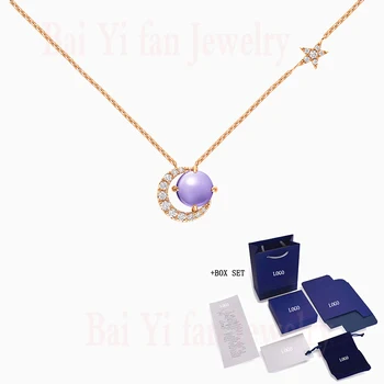 

Fashion SWA New Wishing Star Necklace Rose Gold Clear and Round Amethyst Stars Decorate Crystal Women Romantic Gifts