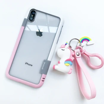 

Frame For iphone 11pro max shockproof bumper +unicorn toy + soft bumper for iPhone11 Xs XR 8 7 6 6splus +Keychain bracelet