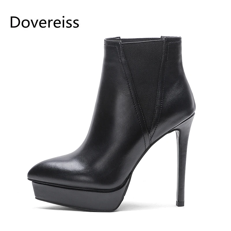 

Dovereiss Fashion Women's Shoes Winter Sexy Elegant Pointed toe Concise Waterproof Stilettos heels Slip on Ankle boots 33-40