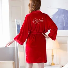 Осенне-зимние новые женские халаты со словами, халаты для невесты и подружки невесты с надписью, бархатные халаты Cgold