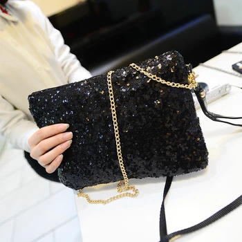 

Fashion Club Zipper Shoulder Bag Large Capacity Detachable Strap Evening Party Sequins Glitter Chain Women