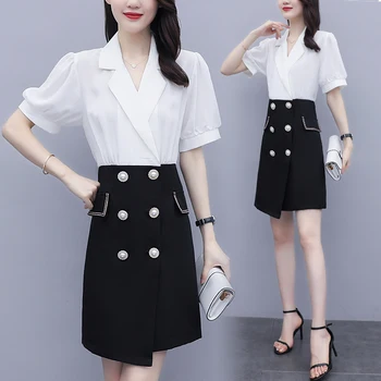 

big yards dress new contracted Hepburn hitting scene splicing v-neck dress