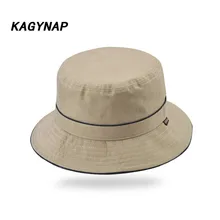 [KAGYNAP] Solid Color Simple bucket Hat Men's Casual Sun Hat Outdoors Unisex Fishing cap Wide Brim Foldable Hats For Women