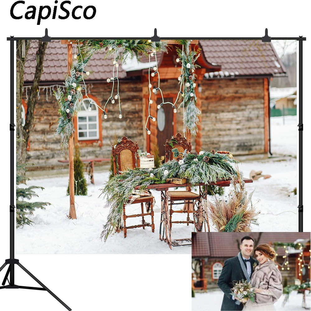 

Capisco Winter Christmas Photography Backdrop Xmas Snow Cottage Decorations Background Photobooth Banner Photo Studio Props