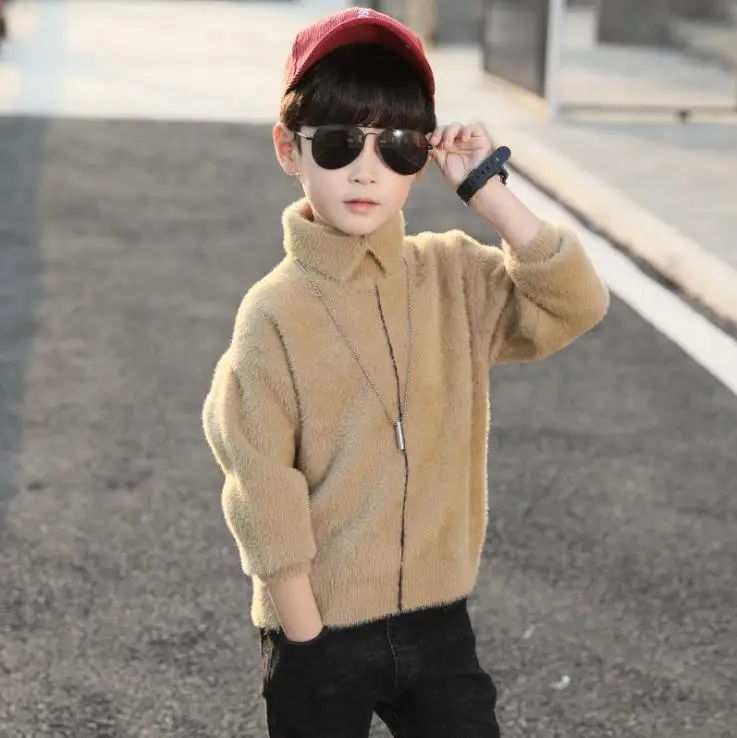 Children's Boys sweater new children's Kid high collar mohair autumn and winter plus velvet thickening shirt 3-12 years
