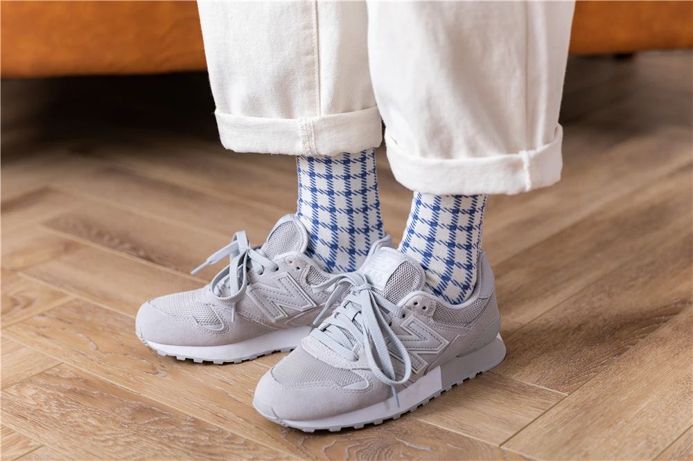 England Stil Herbst Frühling Navy Baumwolle Sokken Vintage Gestreiften Plaid Prairie Lattice Chic Preppy Mid Tube Socken Dropship – Detail 33