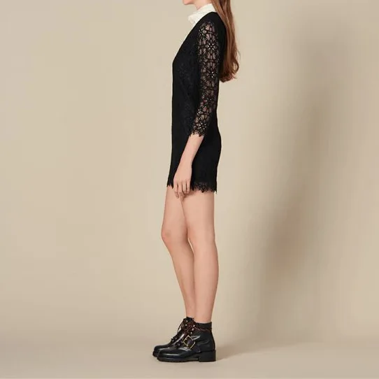 Top Version Ladies Two In One Hollow Out Lave Patchwork Long Sleeve Short Dress