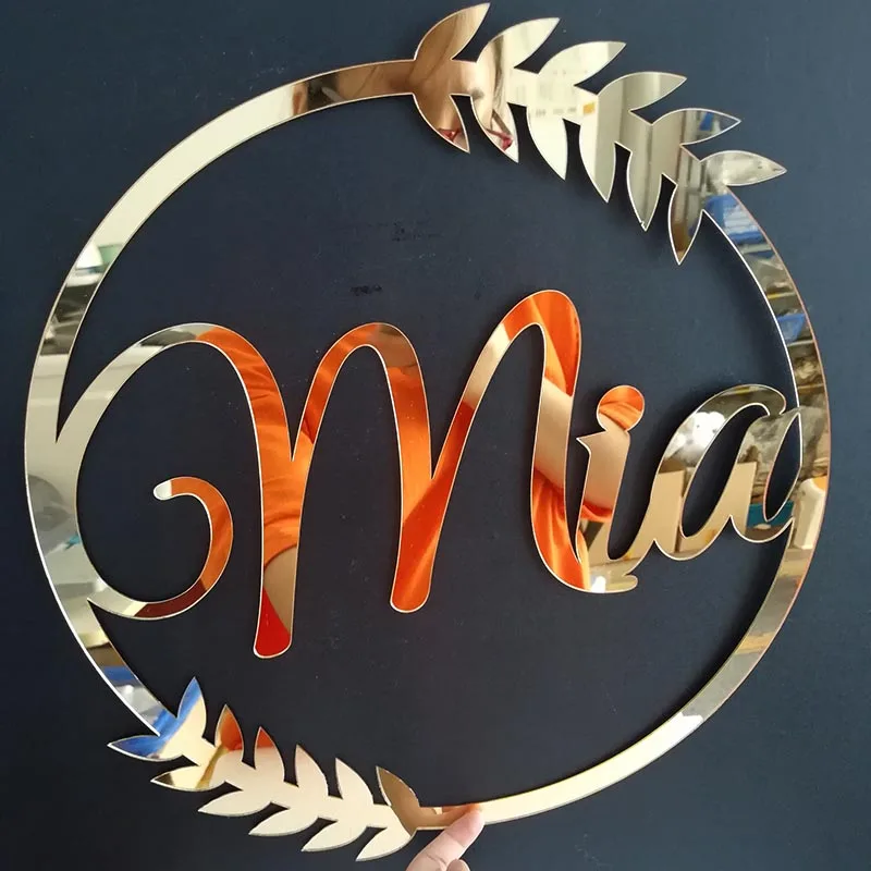 Personalized Door Sign Name Personalized Mirror Gold Wedding Name Sign Baby Shower Signature Party Room Decor Laser Cut