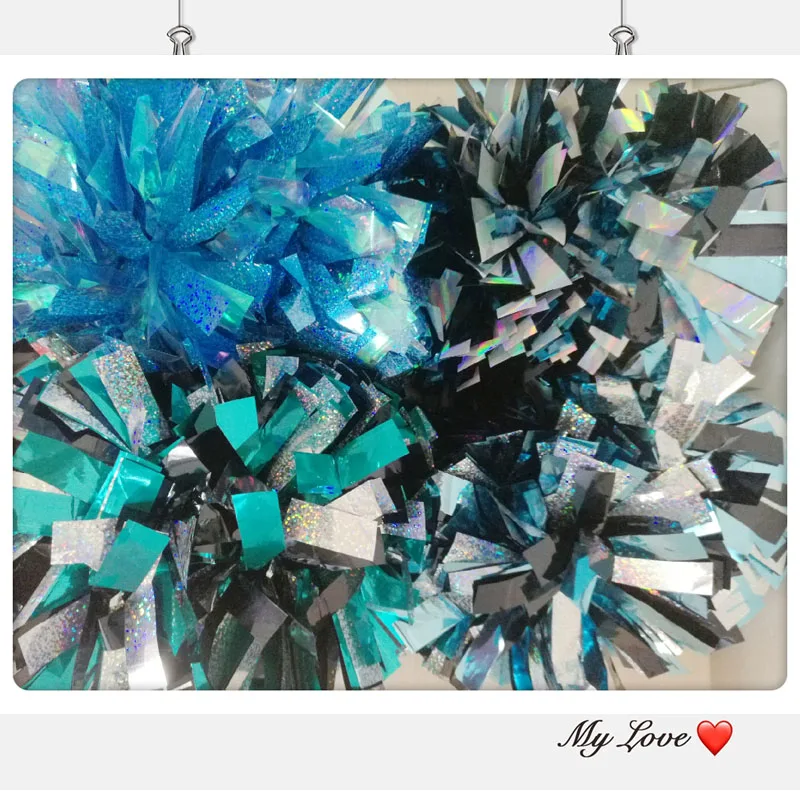 High Quality Game Pompoms, Cheerleader Pom Poms, PVC PET Lazer Pompons, Color Free Combination, 6"