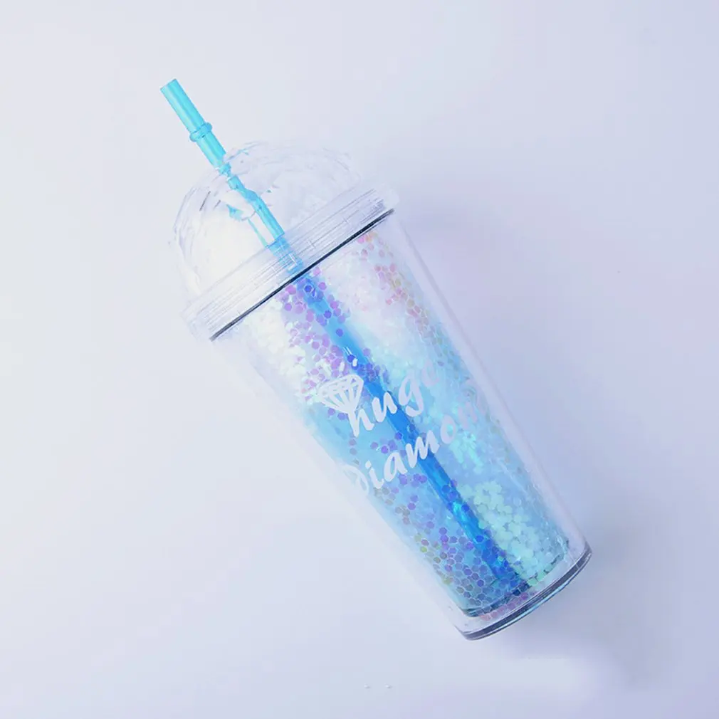 Creative Straw Cup Cream Straw Flash Double-layer Cup Cylindrical Shape Transparent Home Cafe Exquisite