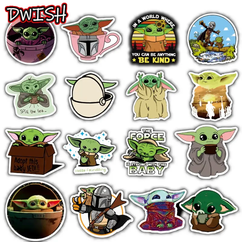 Cartoon Star Wars The Mandalorian Baby Yoda Stickers Waterproof Skateboard Luggage Motorcycle Graffiti Kid Toy Bebe Yoda Sticker