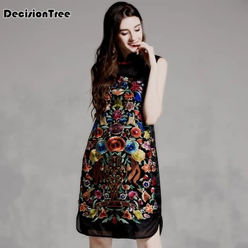 

2020 Chinese Dress improved women embroider modern cheongsam qipao traditional women aodai embroidery qipao vintage cheongsam