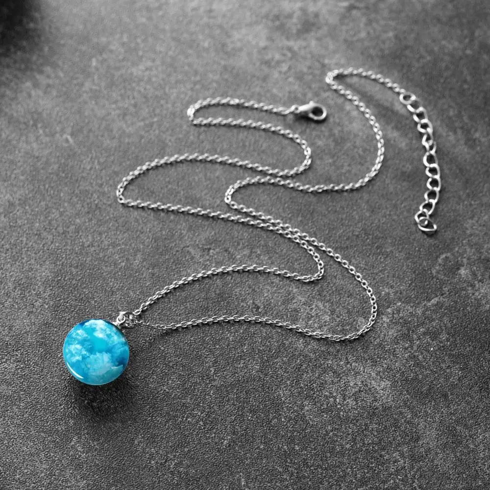 Ожерелье с цепочкой в форме белого облака голубого неба Janedream, шикарное прозрачное ожерелье с кулоном в форме шарика из смолы, женские модные ювелирные изделия