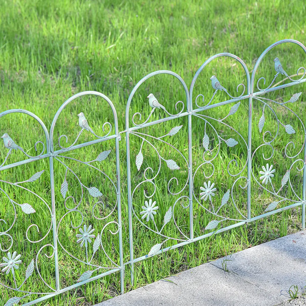 Sungmor Heavy Duty Wrought Iron Garden Picket Fence-4PC Pack(Overall 98" Length, 20" Tall)-Rustic Decorative Landscape Path