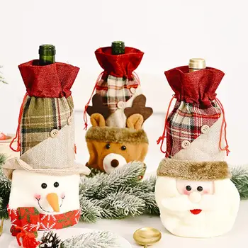 

Home Christmas Table Decor Elk Snowman Wine Bottle Cover Xmas Ornament Pouch