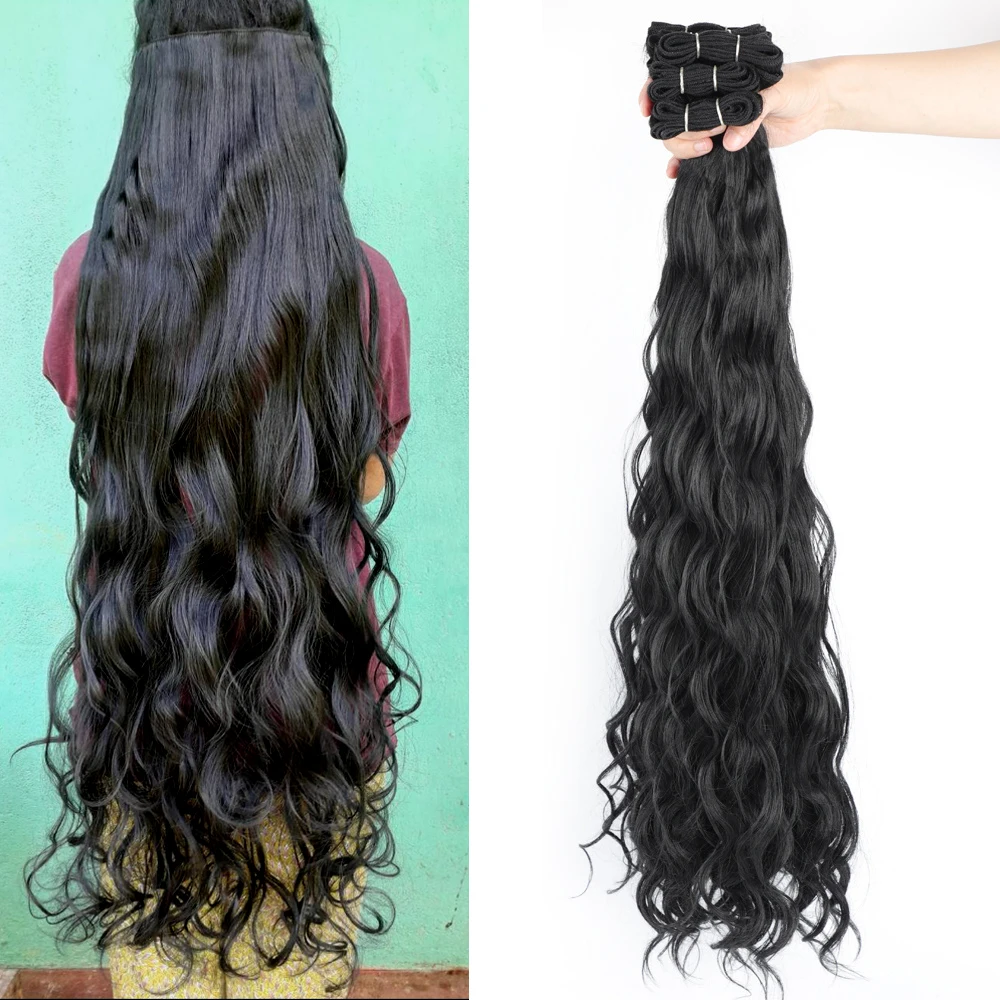 Long Synthetic Curly Hair Bundles Natural Color Synthetic Hair Extensions For Women 30 Inch Synthetic Hair Wefts African Curls