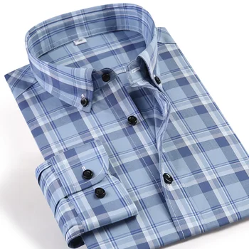 

Men's Fashion Button Down Plaid Checkered Cotton Shirts Quality Comfortable Casual Long Sleeve Standard Fit Gingham Tops Shirt