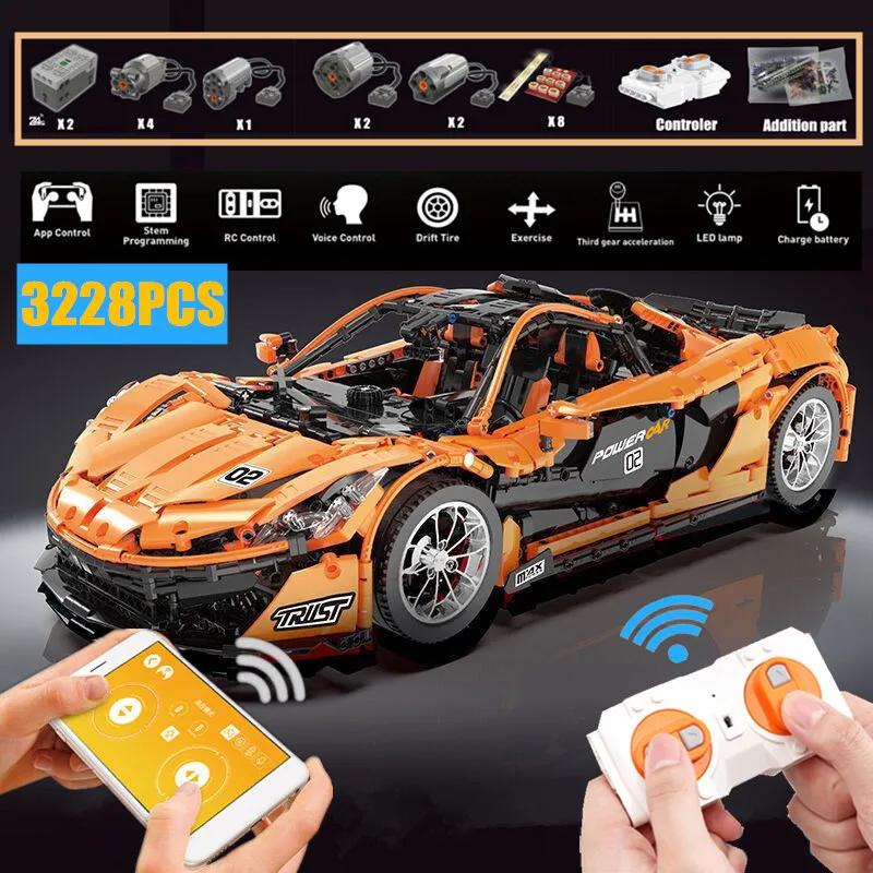 

New APP RC Racing Car Motor Power Function Fit Legoings Technic MOC-16915 McLaren P1 Building Block Bricks Toy Kid Gift