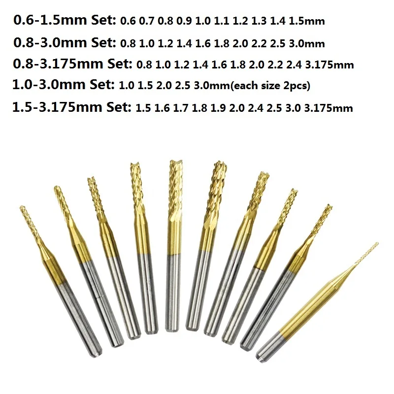 10 шт. 0,6-3,175 мм фрезерный станок с ЧПУ для фрезерования металла PCB Фрезерный резак титановое покрытие Карбид Концевая фреза