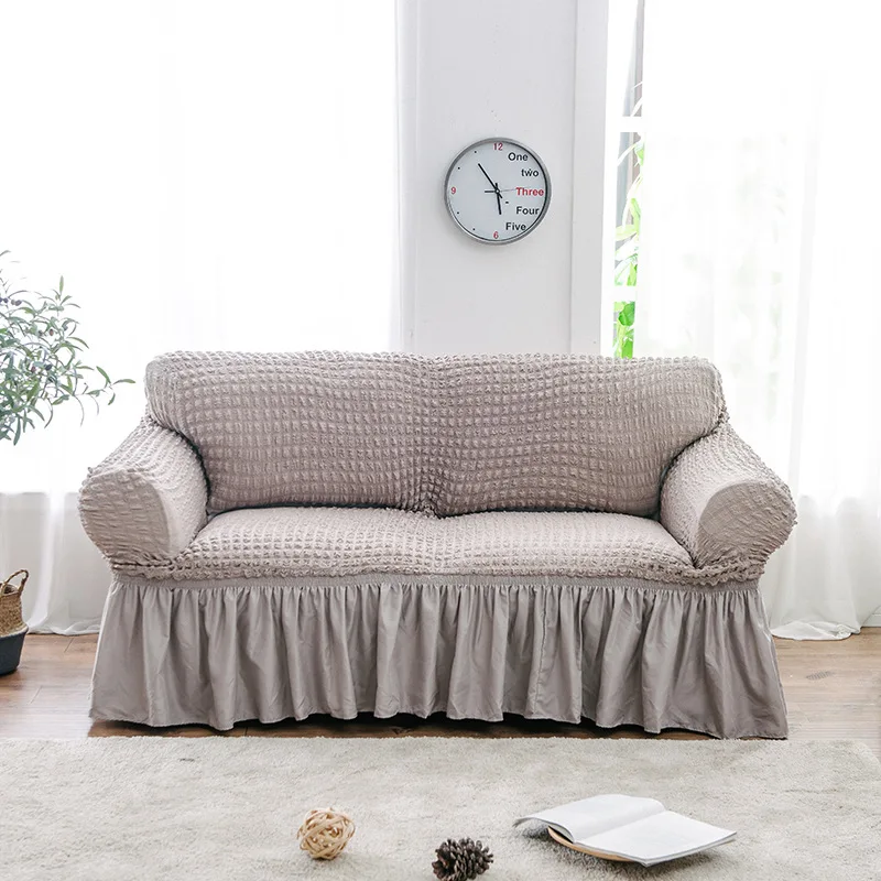 

Elastic Sofa Cover European Style 3D Plaid Slipcover Universal Furniture Covers with Elegant Skirt for Living Room Couch Cover