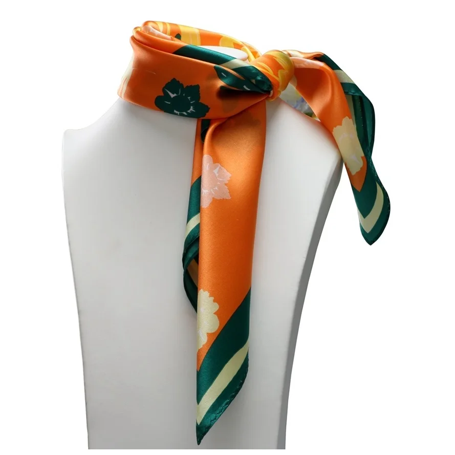 Orange Silk Scarf 100 Pure Silk Neckerchief Neck Head Scarves Square 21"Women's Scarves