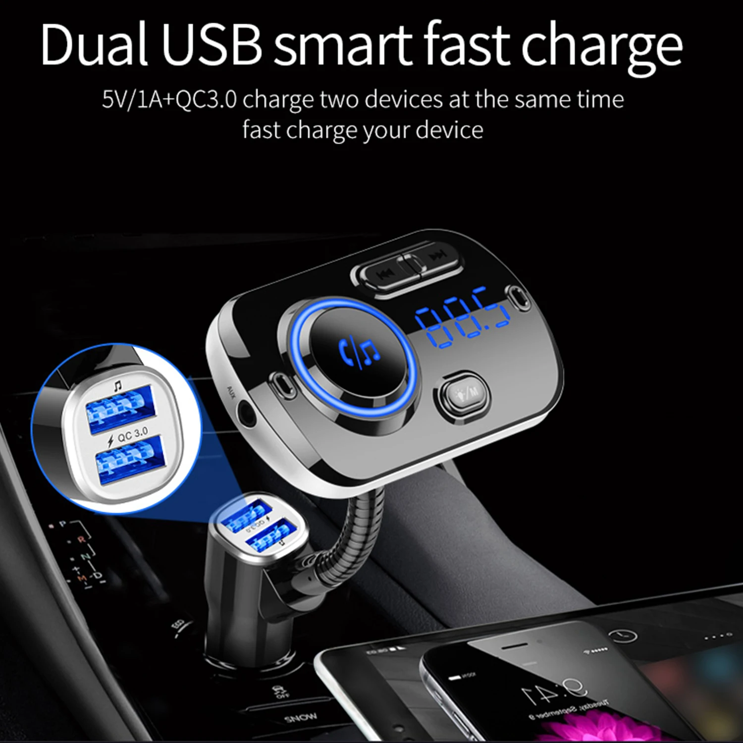 Besegad портативный автомобильный Bluetooth fm-передатчик беспроводной радио адаптер AUX MP3 плеер с двойной зарядное устройство usb