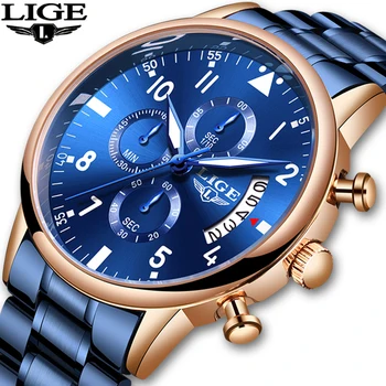 

LIGE Watches Mens Waterproof Analogue Clock Fashion Stainless Steel Waterproof Luminous Watch For Men Sports Relogio Masculino