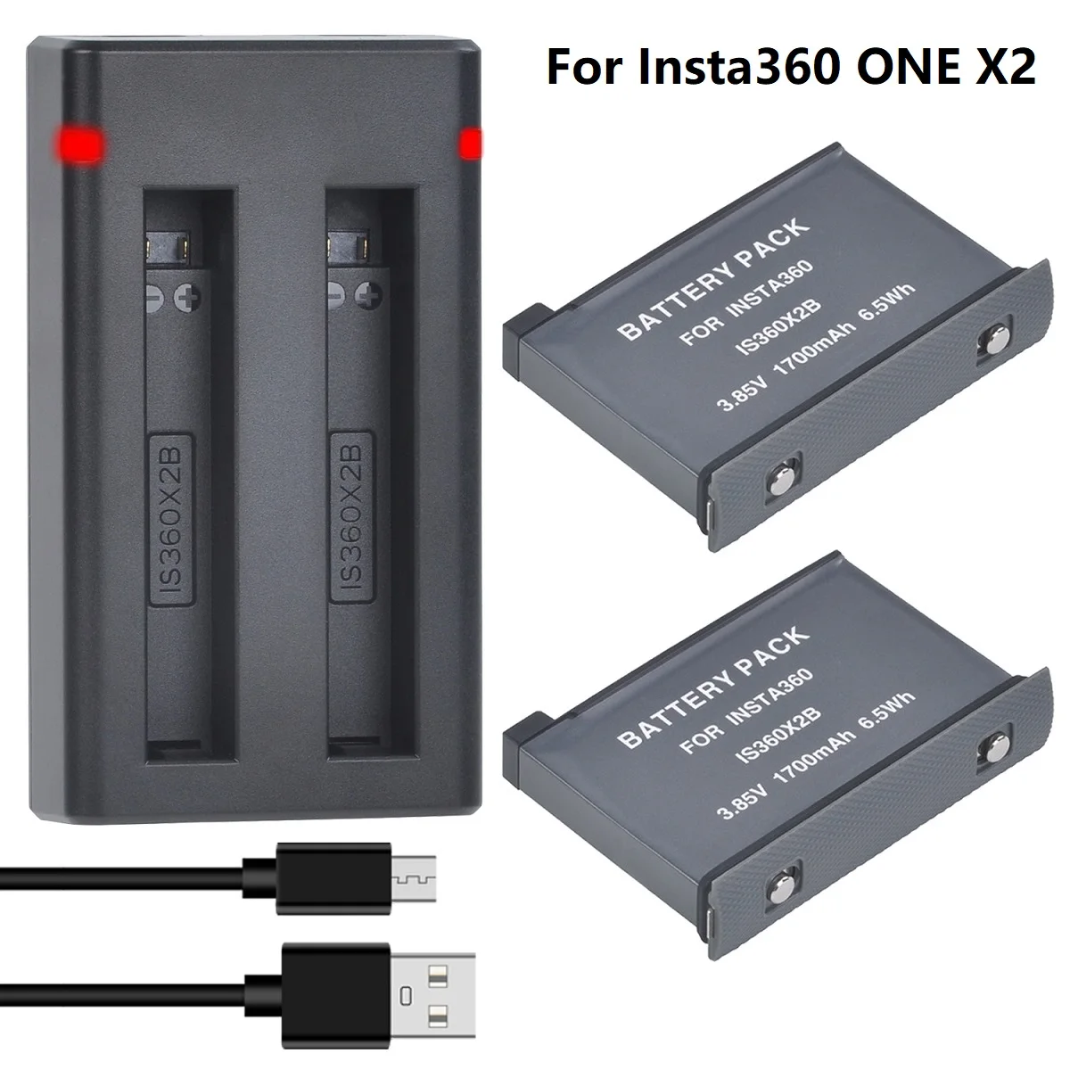 Per Insta360 One X2 Battery / Dual Usb Charger Kit Compatibile Con Insta 360 One X2 Action Camera,5.7K 360,1700Mah Akku