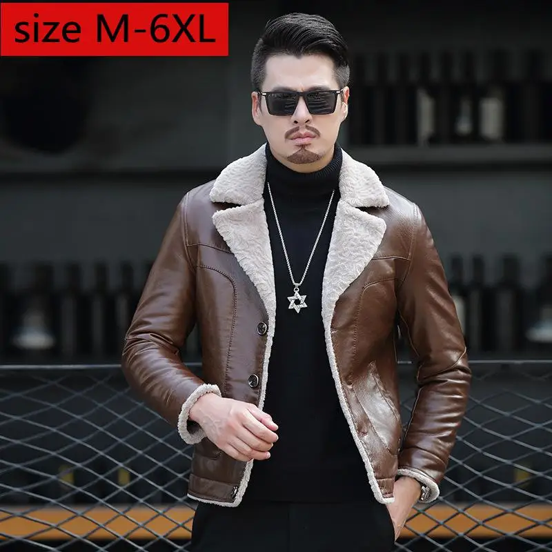 New Arrival Fashion Large With Velvet Men Winter Thick Thermal Casual Leather Jacket High Quality Plus Size M LXL2XL3XL4XL5XL6XL - Цвет: brown