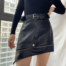 Новая весенняя и летняя модная женская одежда, Необычные кожаные пояса на талии, на молнии, сексуальная юбка средней длины Y982