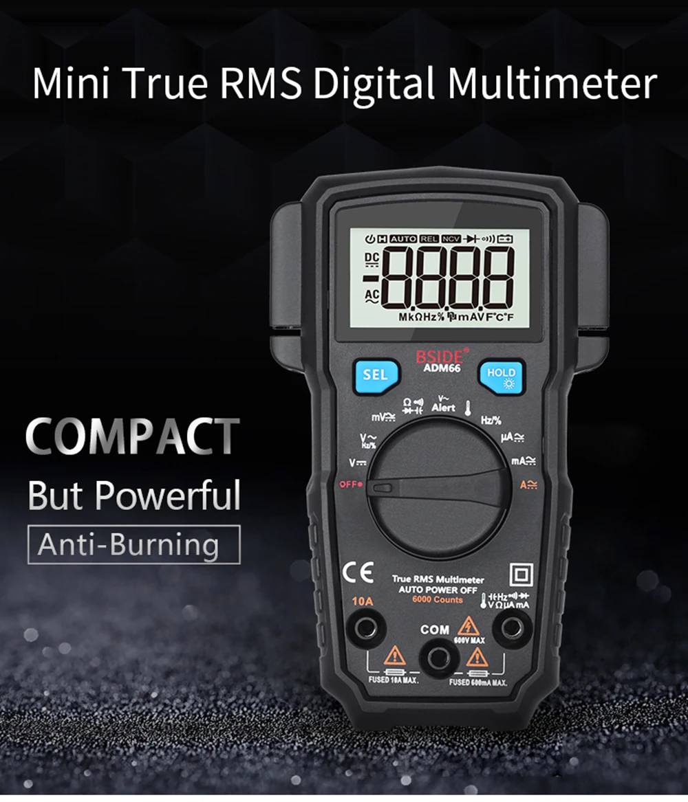 Цифровой мультиметр ADM66 True RMS с автоматическим диапазоном TRMS Mini 6000 DMM с двойным слотом Емкость Ом Гц температура NCV диод Карманный тестер