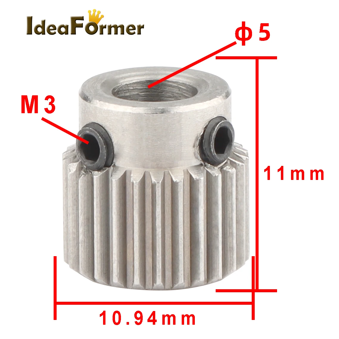 

IdeaFormer 3D Printers Accessories Stainless Steel Head Gear 26 Teeth Bore 5mm Diameter 11mm For MK8 Extruder Part 26 Tooth