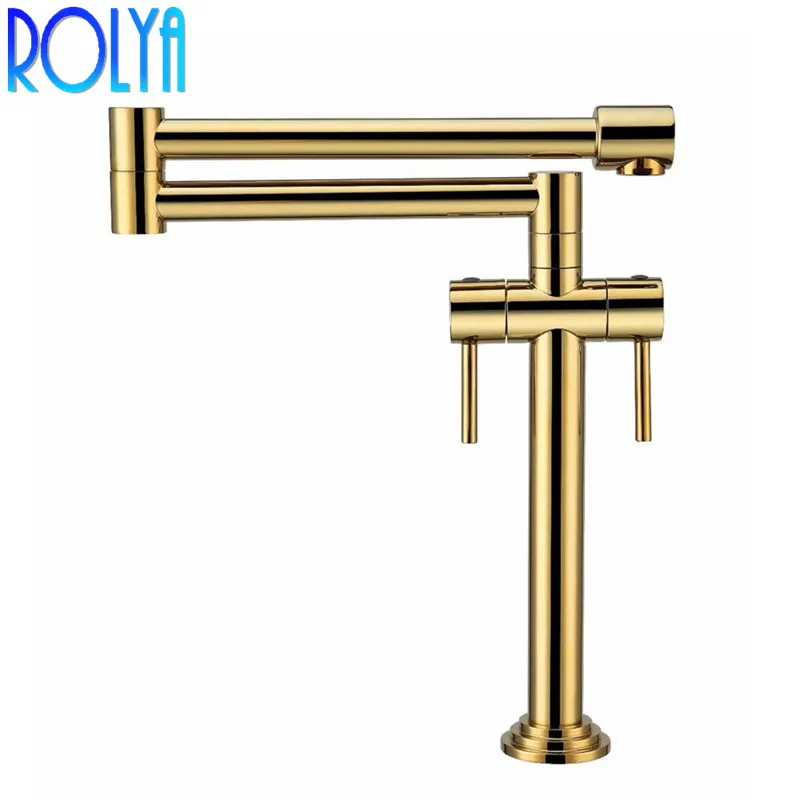 CARLS-Golden-folding-kitchen-faucet-retractable-swing-arm-brush-single-hole-single-handle-deck-cold-and