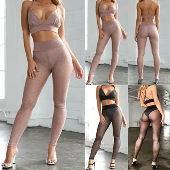 

Hot Sale Women Sexy Sheer Mesh See Through Long Pants Summer Elastic Trousers CA