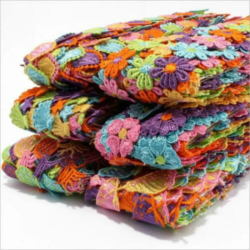 

4 Yards Colorful Flower fruit shape Embroidered lace decoration Appliques Sewing Crafts diy