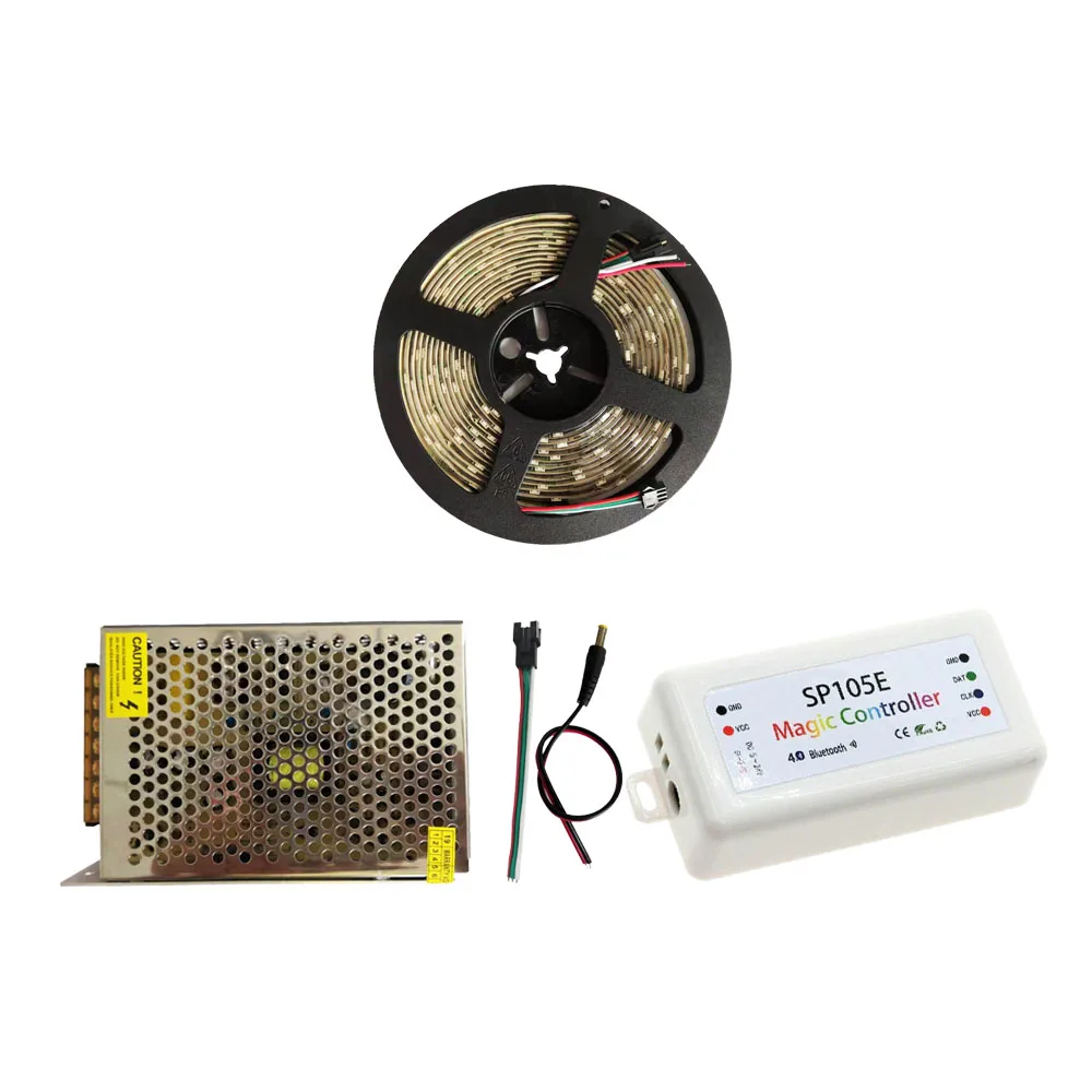 WS2812B WS2812 RGB Светодиодная лента SP105E Bluetooth RGB светодиодный контроллер DC5V светодиодный трансформатор 5 м 10 м 15 м комплект - Испускаемый цвет: Синий