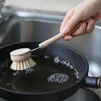 

100pcs per set Natural Cleaning Brush Wooden Long Handle Washing Brushes Multifunctional Kitchen Clean Tool For Dish Bottle Pot