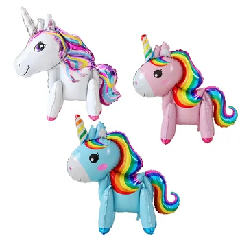 

10 50pcs 3D DIY cute rainbow unicorn foil balloons Pink Blue Purple Unicorn Stand Balloons Wedding Birthday party Decor Kids toy