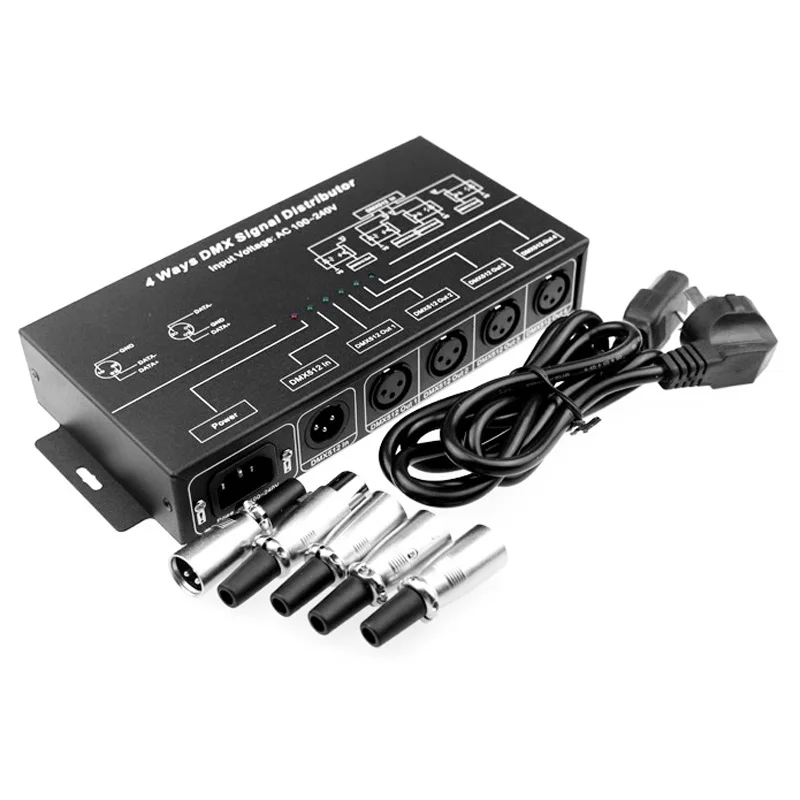 AC100-240V вход высокое напряжение DMX усилитель сплиттер DMX ретранслятор сигнала 4CH XLR выходные порты DMX512 дистрибьютор сигнала DMX124
