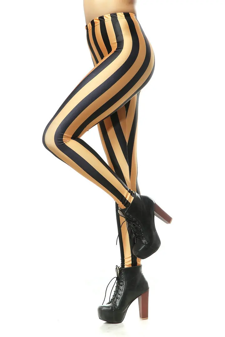 Sexy High Waist Elastic Leggings Fashion Yellow Black Stripe Print Trousers Casual Sports Fitness Leggings Slim Hip-Lift Pants tights for women