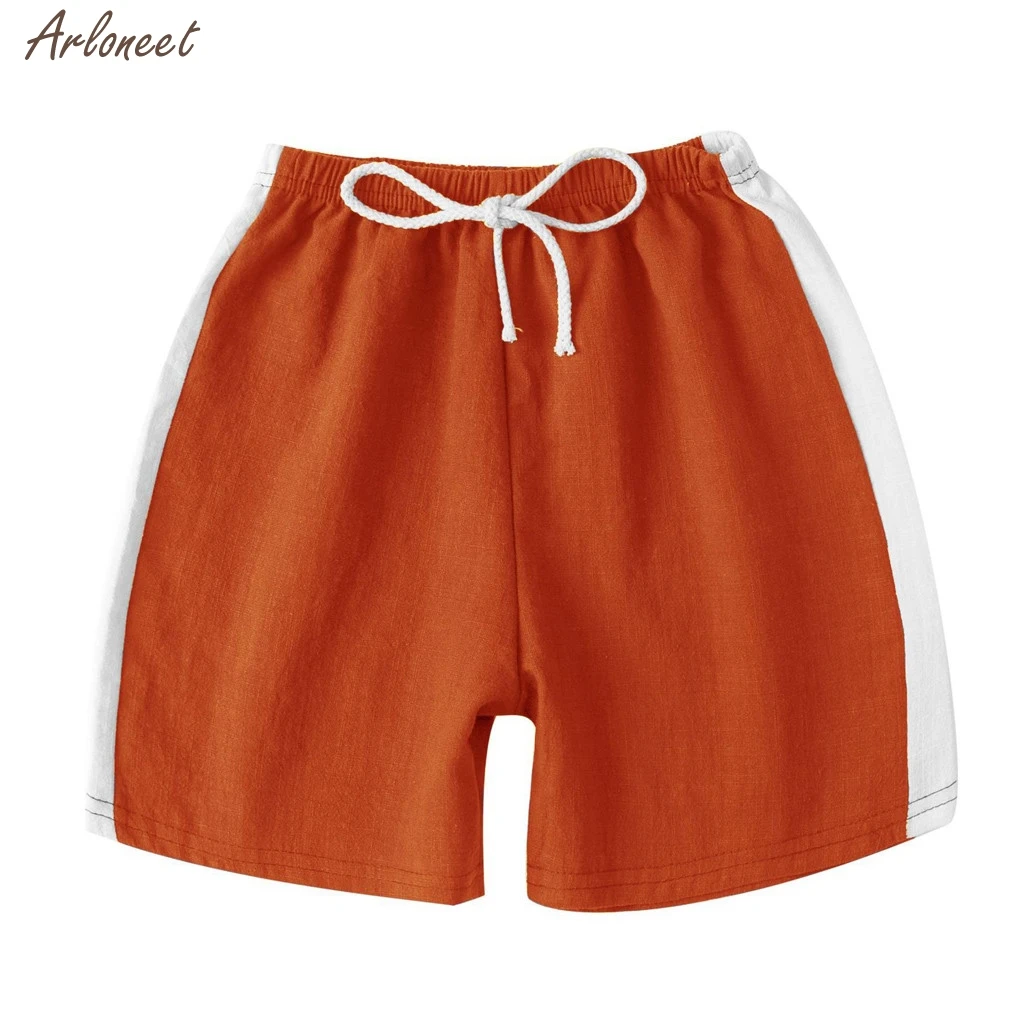 Летние Детские льняные повседневные шорты для мальчиков и девочек штаны с эластичной резинкой на талии, одежда детские штаны для мальчиков модная новинка года - Цвет: Orange