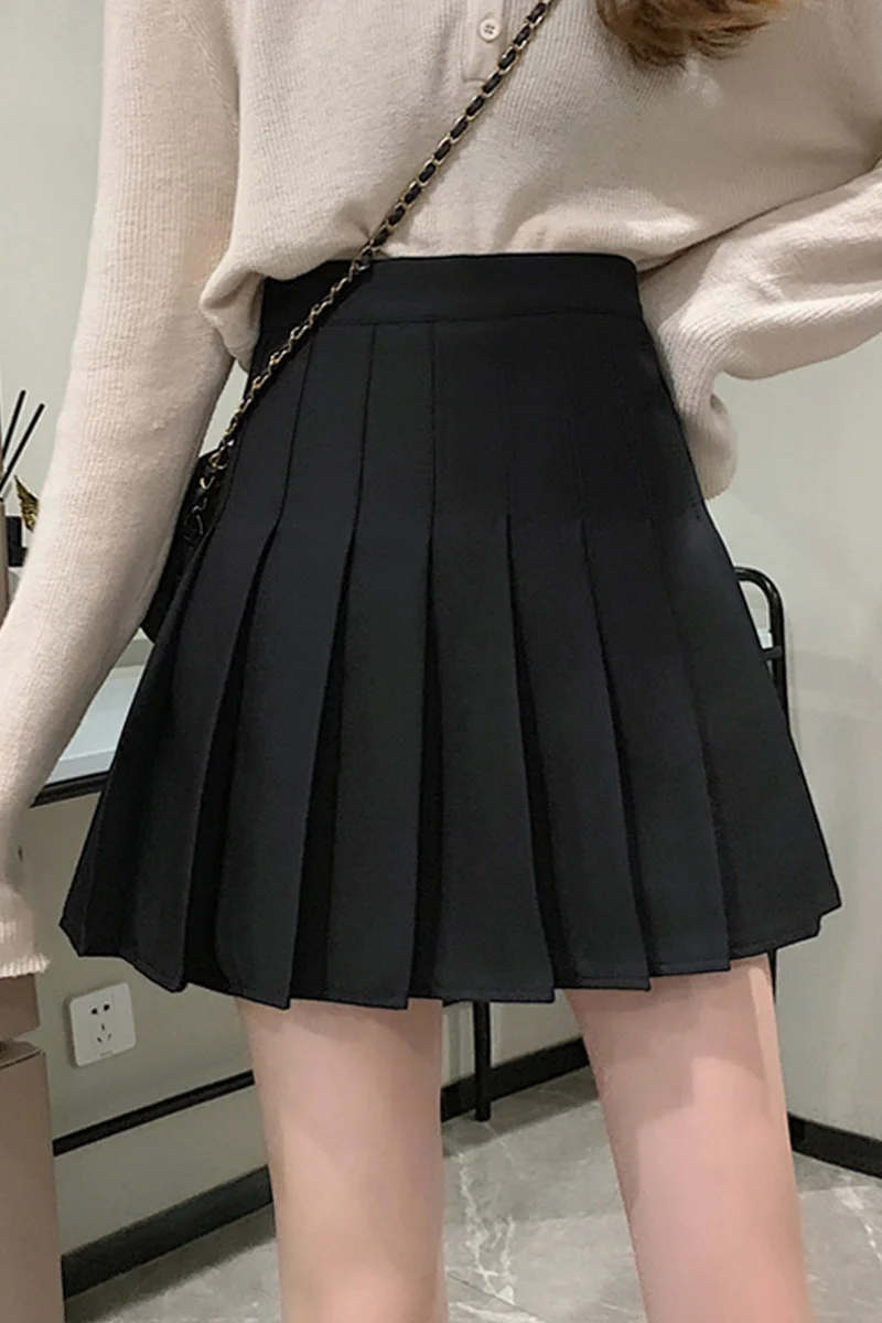 Falda plisada negra de longitud media mujer, Falda corta cintura alta para primavera, e invierno, 2021 - AliExpress