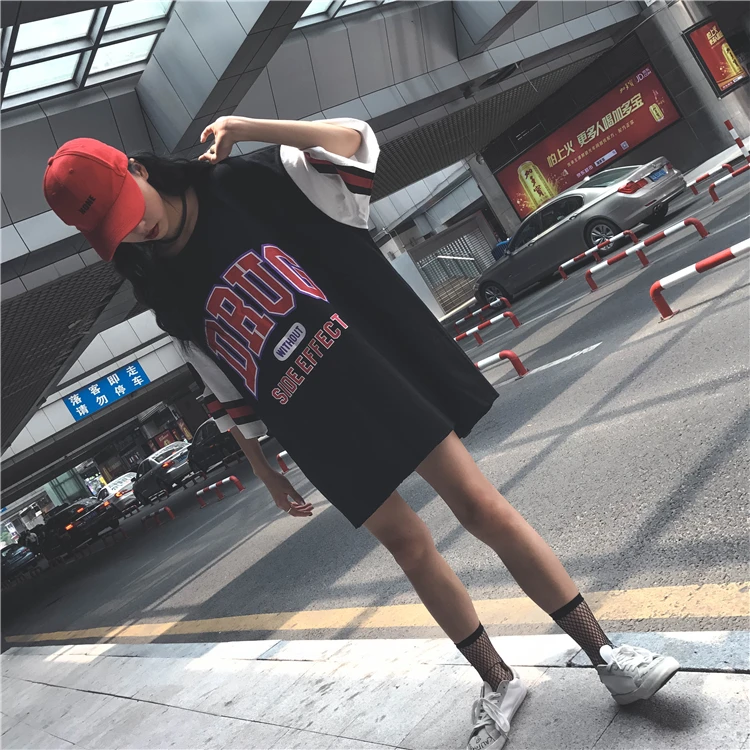 Модная ночнушка больших размеров, d, женская летняя одежда, BF Wind Harajuku, платье для сна, Хлопковая пижама с буквенным принтом для молодых девушек