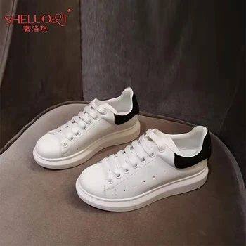 

MQ flat small white shoes Comfortable 2020 new men's and women's shoes Joker sponge cake thick bottom increased leather shoes