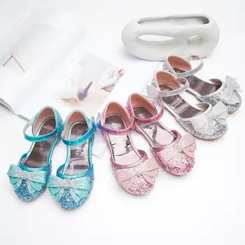 

JY Children girl Crystal Rhinestone Girls bowknot Flat Shoes Party Princess Shoes half sandals 24-35 3colors V8-25 GZX04