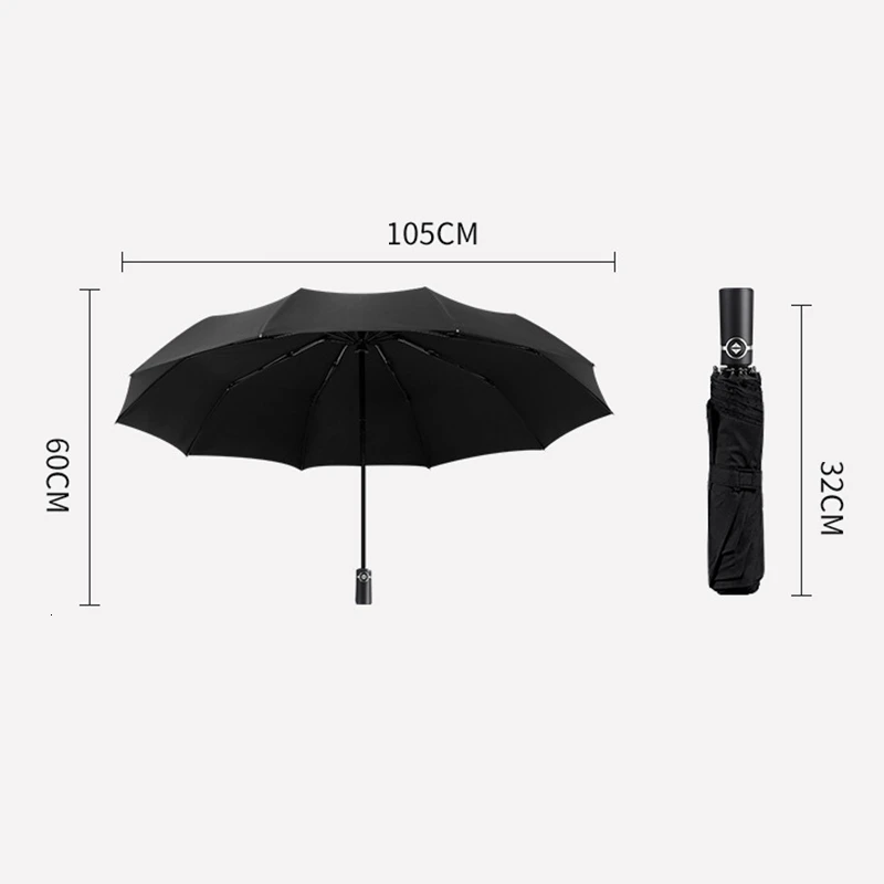 Black Color Fully Automatic Double Umbrella Padded Foldable Wind Parasol Waterproof Men Lady Double Mini Umbrella