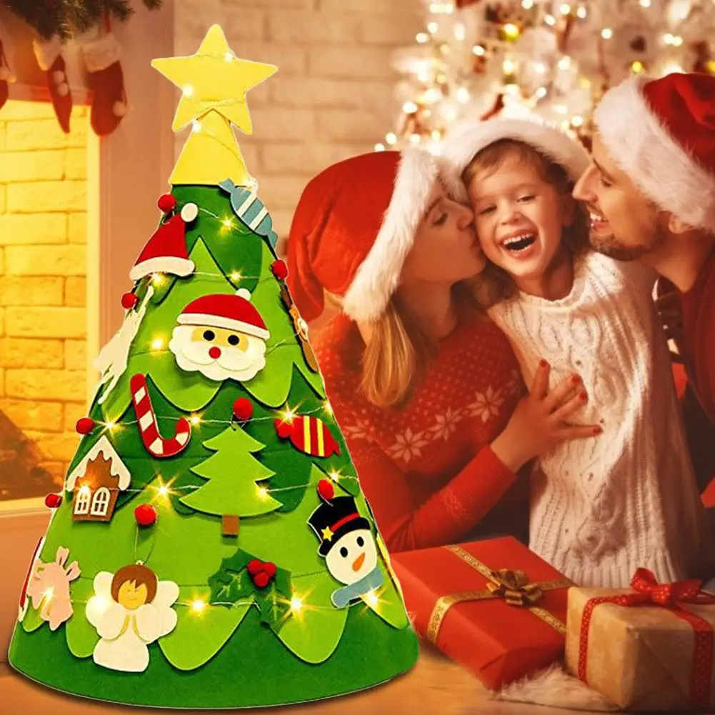 Navidad DIY Войлок Рождественская елка Снеговик с орнаментом поддельная Рождественская елка детские игрушки Рождественская вечеринка украшение год 4p
