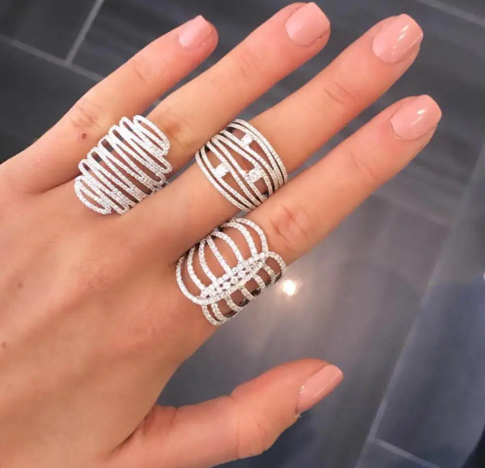 2021 Trendy Stacks Charm Statement Ring for Women Cubic Zircon Finger Rings Beads Charm Ring Bohemian Beach Jewelry