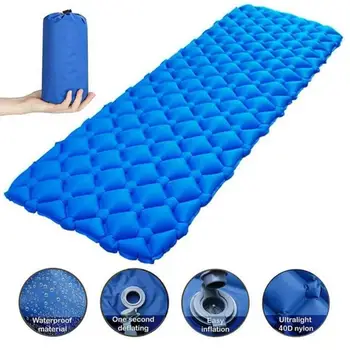 

Inflatable Sleeping Pad Nylon Sky Blue Air Mattress Mat With Pillow Outdoors Mat Travel Multifunction Tent Sleeping Pad