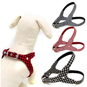 

Double Layer Canvas Puppy Dog Vest Harness Leash Lead Check Stripe Chest Strap for Chihuahua Tactic Walk Training Belt